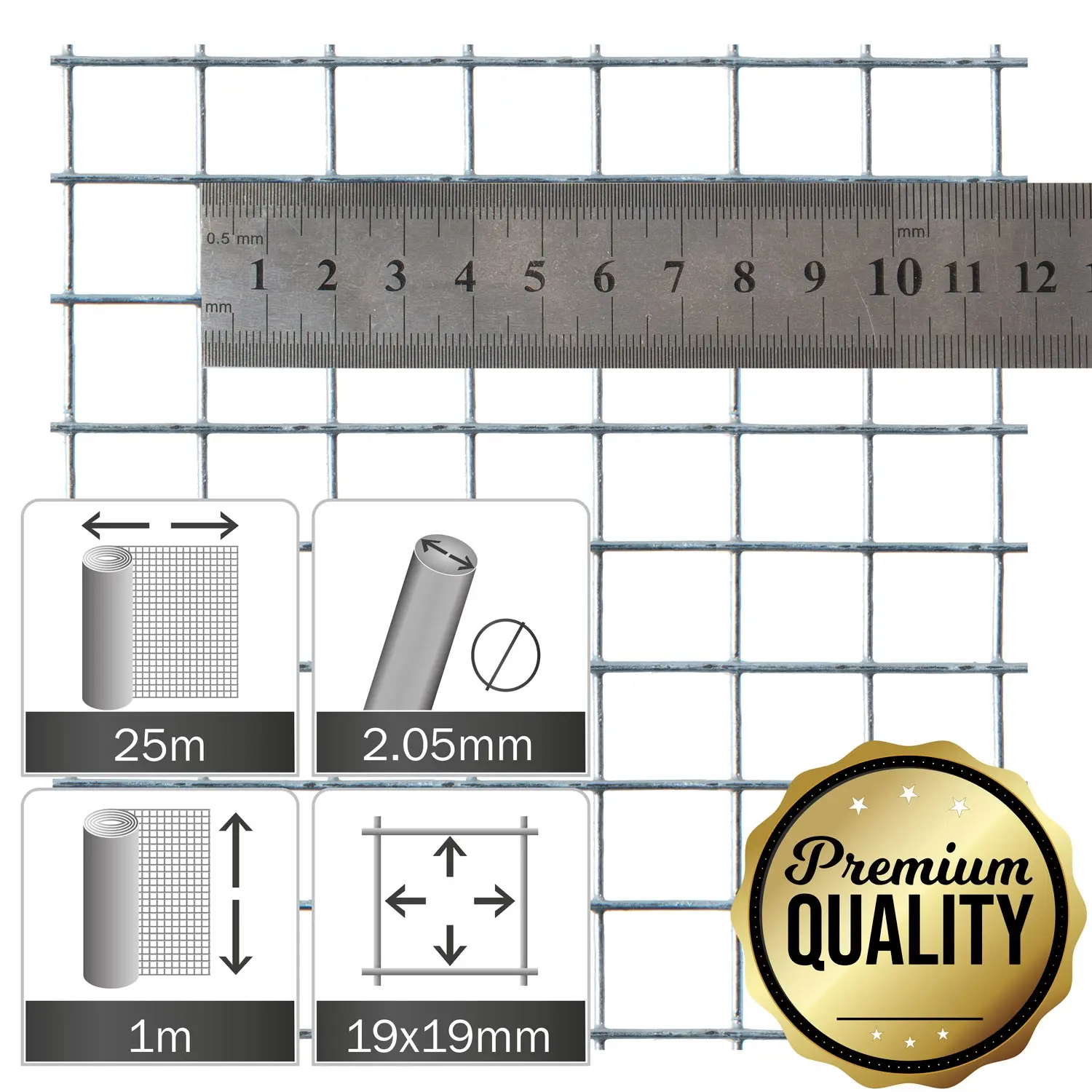 Verzinkt gaas 19x19x2.05mm, rol 25x1.0 p