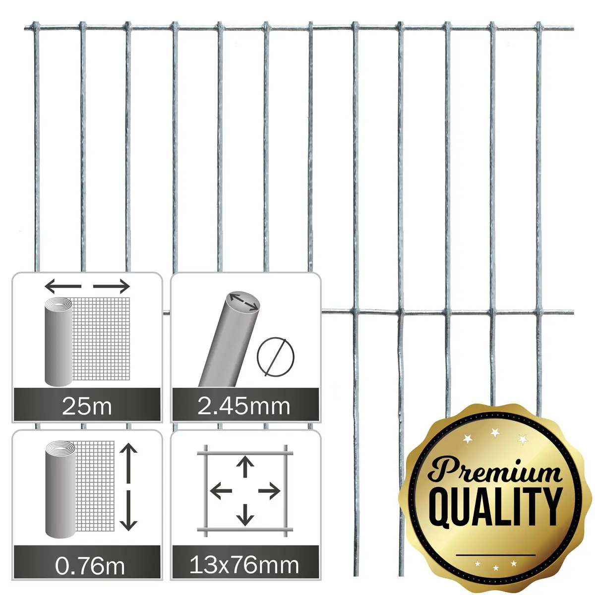Verzinkt gaas 13x76x2.45mm rol 25x0.76 p